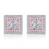 Geometric Square Zircon Stud Earrings Women Sterling Rose Gold Plated 4.5mm 1.2ct Total