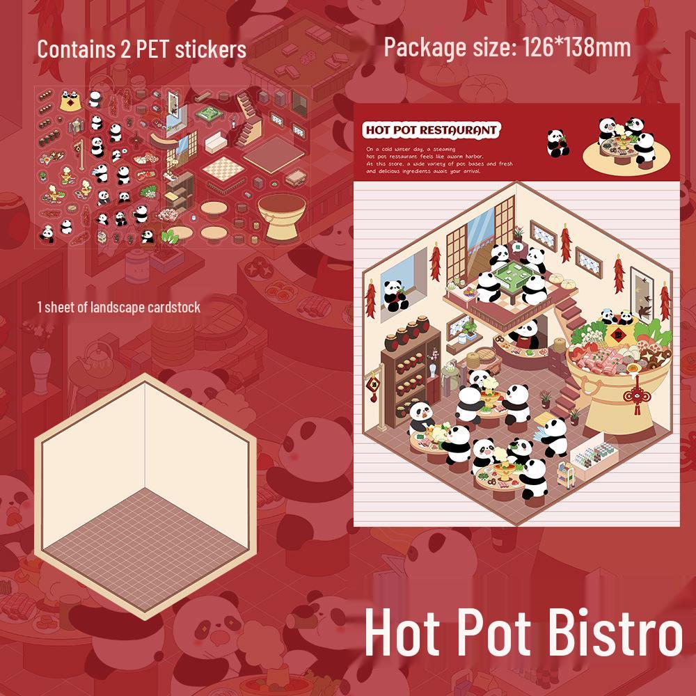 2 Sheets PET Small Format Hot Pot Restaurant Scenery DIY Miniature Journal Stickers