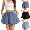 Women's Casual Denim Skirt, Elastic Waist, Summer , With Pockets Short Skirt