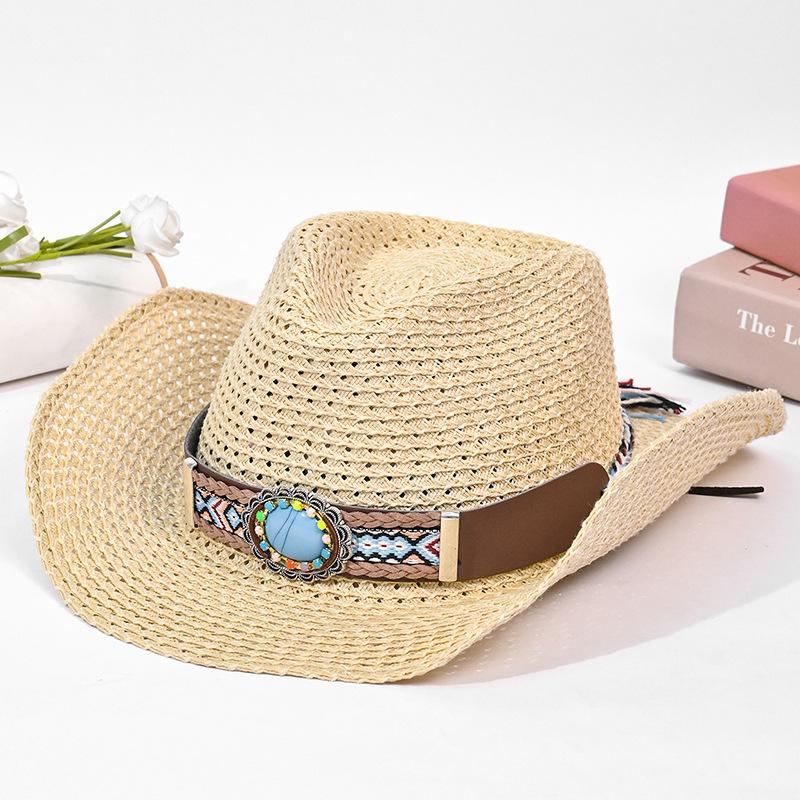 Ethnic style hat men's and women's big-brimmed straw hats show their faces, small western cowboy hats, summer outdoor sunscreen sun hats
