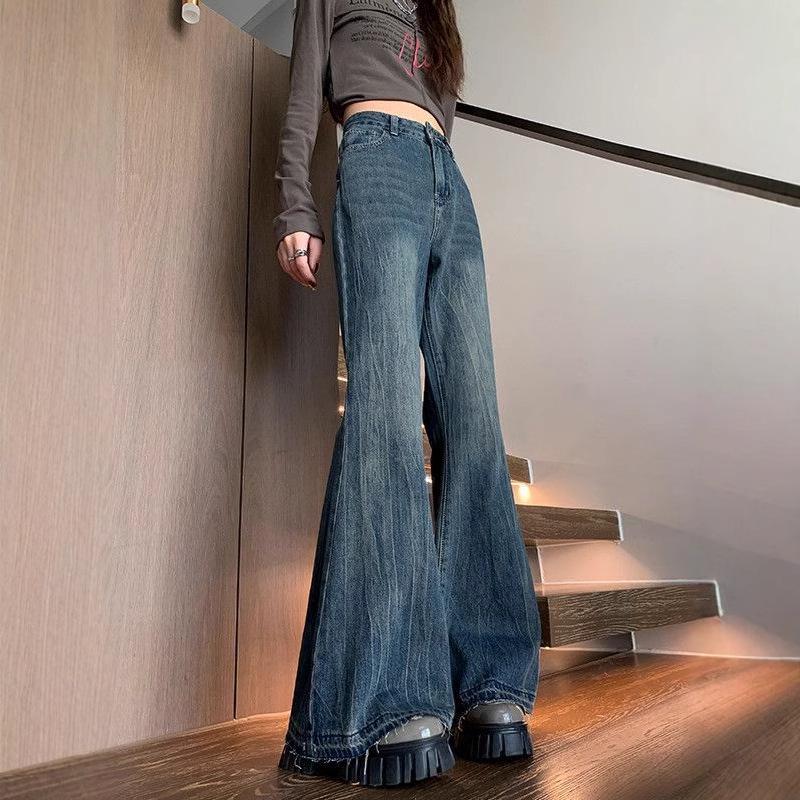 Women's Retro High-Waisted Flare Jeans (Spring/Autumn 2024) - Slimming Wide-Leg, Non-Clinging Design