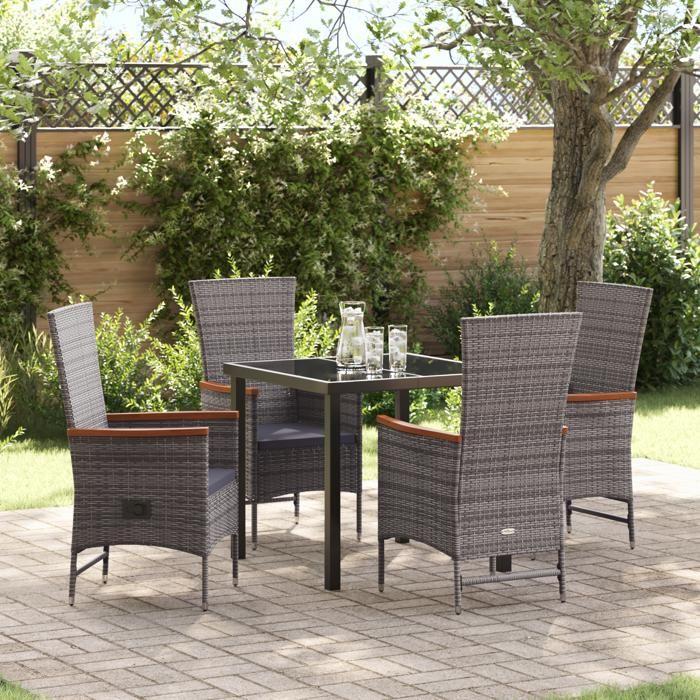 VidaXL Ensemble de dîner de jardin 5 pièces avec coussins en rattan poly gris 3379437