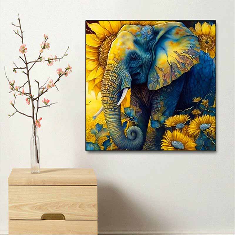 New Arrival 5D DIY Full Circle Diamond Painting "Sunflowers and Elephants" Embroidery Cross Stitch Home Decor Gift