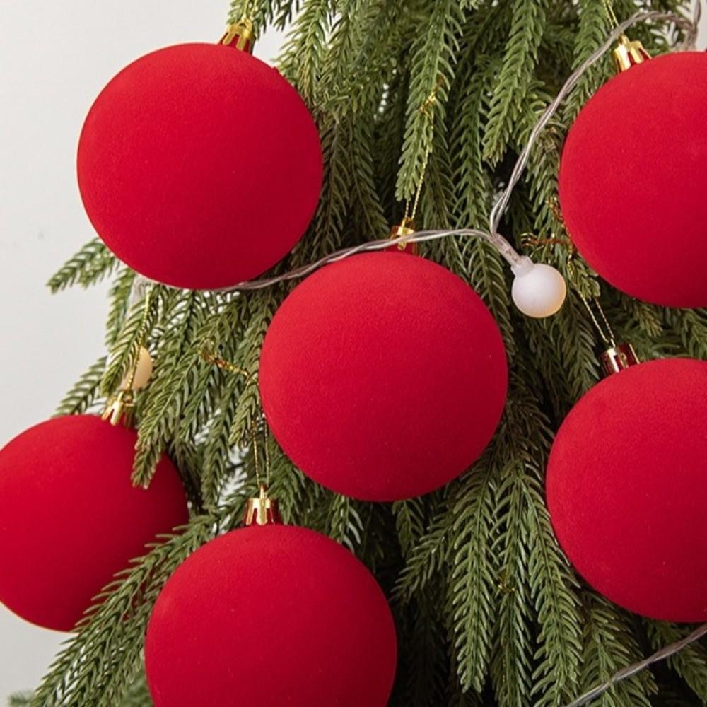12pcs 6cm Christmas Ball Ornaments Round Shape Gold Hanging Caps Flocked Christmas Hanging Ball Vintage Style