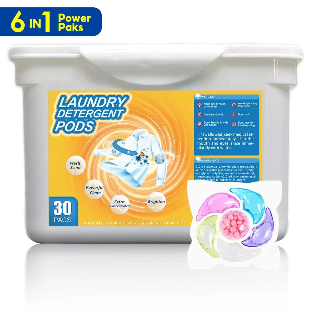 30pcs 6-in-1 Laundry Beads Detergent Liquid Capsule Ball for Washing Machine Fragrance Beads Soft Clothing Diffuser Perfume