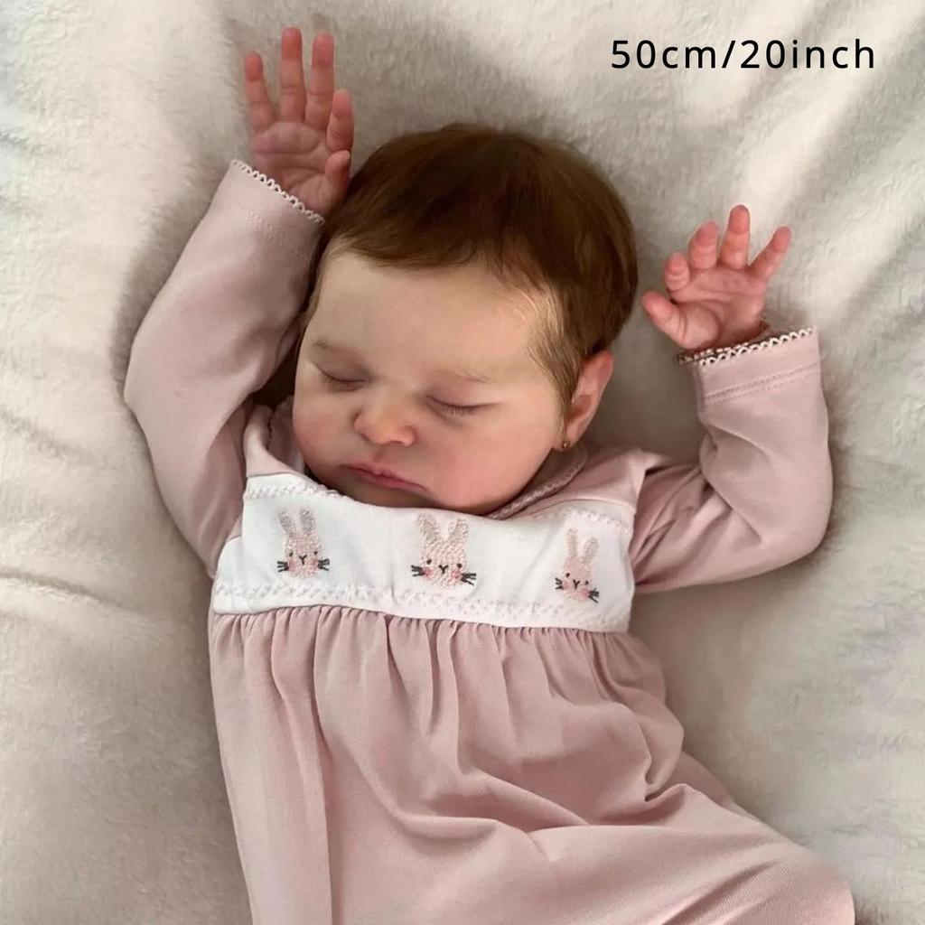 BZDOLL 50cm Soft Vinyl Asleep Reborn Baby Doll Toy 20inch Newborn Bebe with 3D-paint Skin and Visible Veins Like Real Kid Birthday Gift for Girls