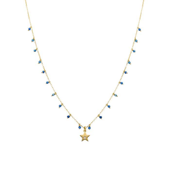 Collier - LUXENTER - Zysuo - Argent 925 - Or jaune 18K - Cristal bleu foncé