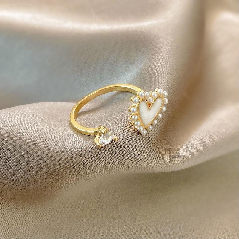 

Heart Open Classy Ring With Pearl Detailing For Women Trendy Fashion Accessory