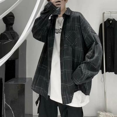 Retro Plaid Shirt Men's Loose Long-sleeved Trendy Handsome Thin Jacket Versatile Shirt