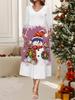 2025 Autumn and Winter New Women Casual Fashion Dress 3D Snowman Pattern Print  Long Sleeve V-Neck A-Line Dresses Christmas Gift