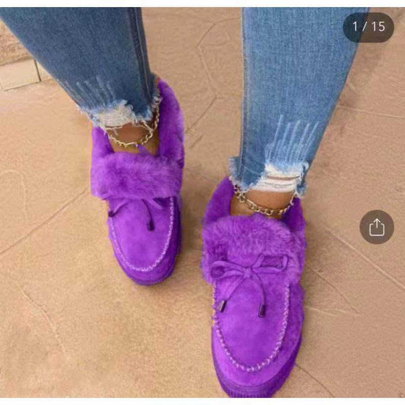Cotton shoes winter European and American bow warm shoes flat large size Mao Mao shoes large size