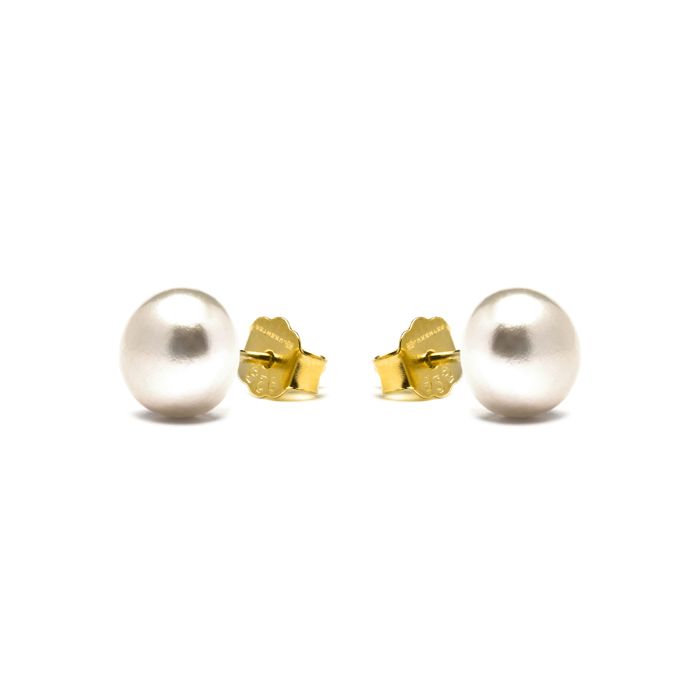 Boucles D'oreilles - LUXENTER - Basic - Argent 925 - Perle Blanche - Or Jaune 18kt
