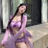 2025 Korean Sexy Gathered Swimsuit: Women's Three-Piece Set with Long-Sleeve Cover-Up