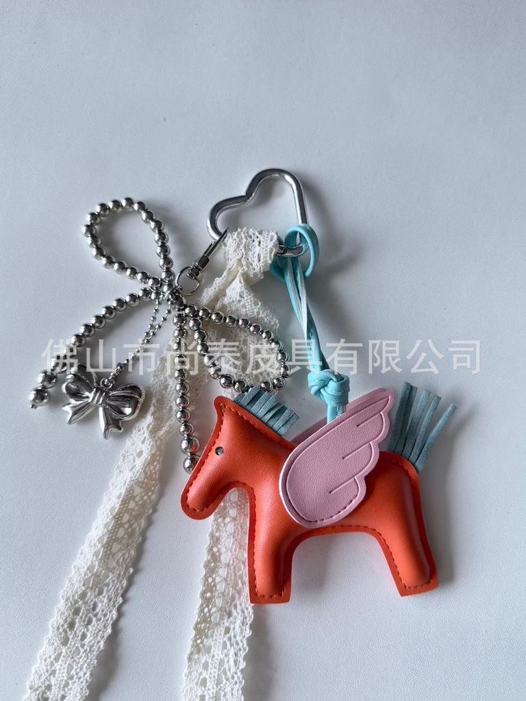 Angel Pegasus Pendant PU Leather Bag Pendant Key Bow Tassel Accessories Cute Cartoon Pendant