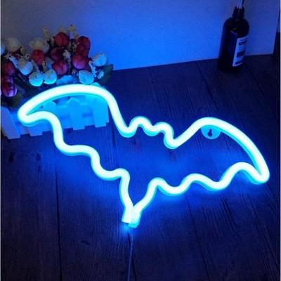שלטי ניאון לליל כל הקדושים עטלף נורות ניאון LED מופעלות USB/סוללות שלט ניאון לתפאורת קיר חדר