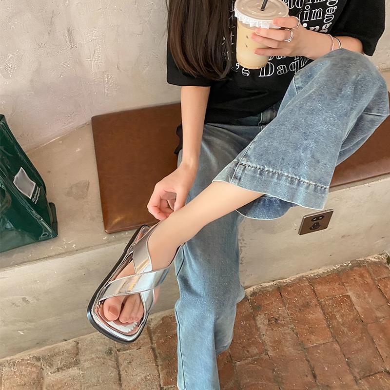 

Летняя женская обувь, женские сандалии-гладиаторы в стиле ретро, ​​сандалии-гладиаторы из натуральной кожи на массивном каблуке на плоской подошве, лаконичный дизайн из коровьей кожи