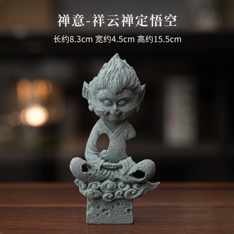 

Green Sandstone Zen Wukong Damo Tathagata Tea Pet Traditional Fish Tank Landscaping Tea Figurine Play Toys Tea Statue Ornaments
