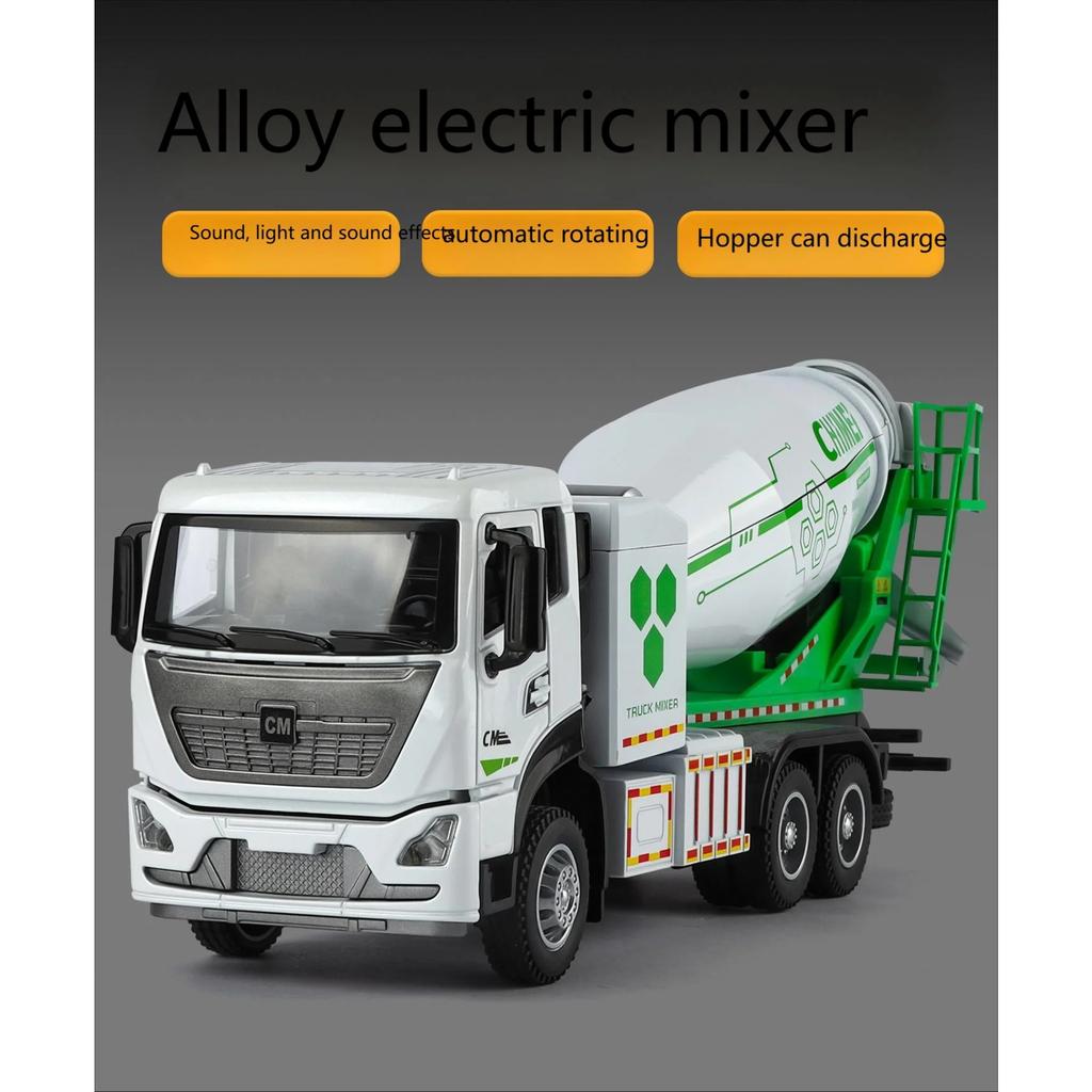 1/32 Concrete Mixer Truck Engineering Vehicle Alloy Metal Diecast Model Car Children Toy Car with Sound and Light Pull Back Gift