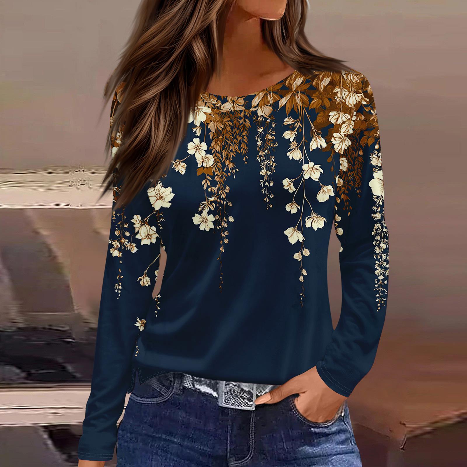 

Женская модная повседневная футболка с разрезом и круглым вырезом, длинным рукавом, свободная, с принтом, женская футболка на Рождество XXXL