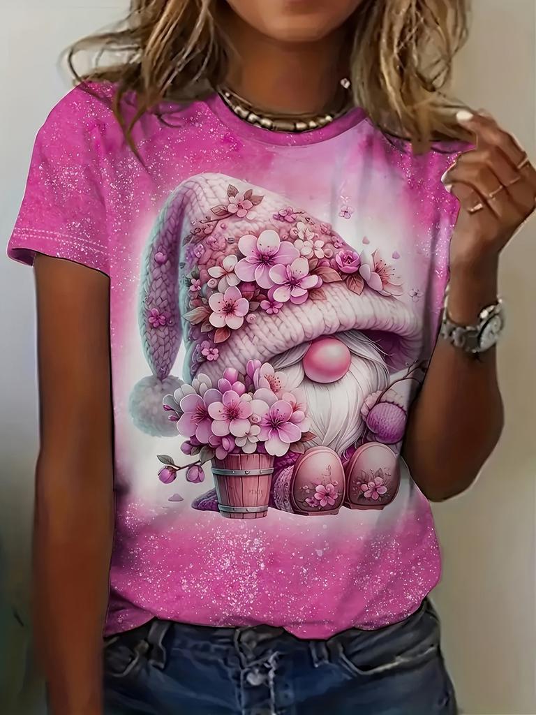 Bee Genie Gnomes Printed Womens T-shirt Comfortable Crew Neck Short Sleeves Summer Style Casual Woman Clothing