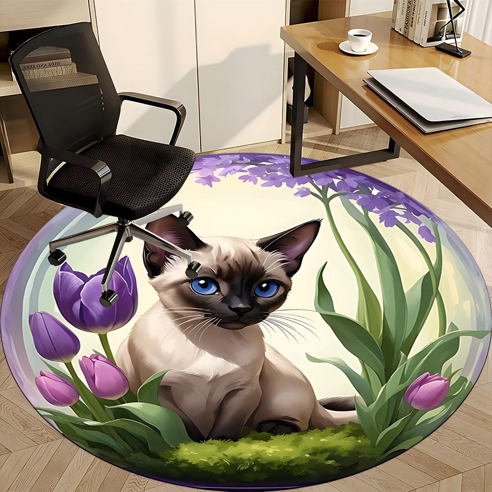 1pc Cat Bubble Office Round Rug, Carpet for Office, Gaming, Lightweight Round Floor Mat yy260208085