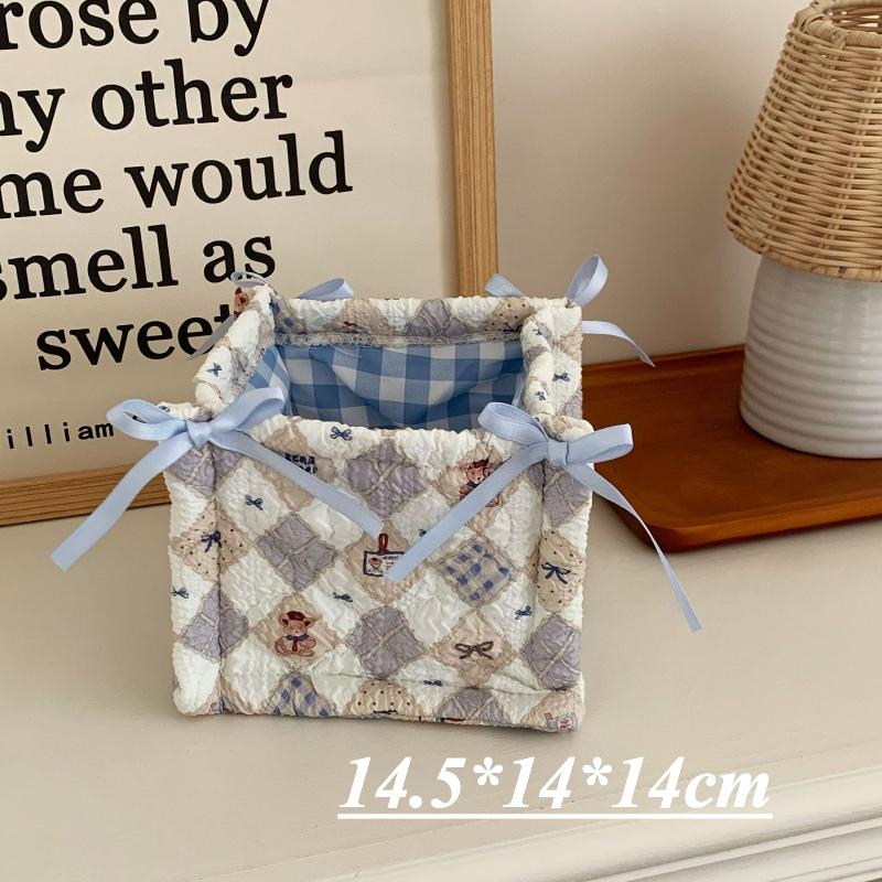 

Cute Bear Storage Basket with Bow Quilted Desktop Storage Baskets INS Style Storage Box Cosmetics Sundries Organization Bag 2025