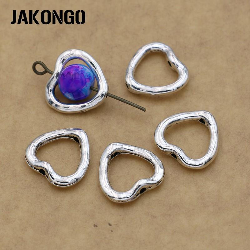 20Pcs Silver Plated Heart Loose Spacer Beads Frame For Jewelry Making Bracelet Necklace Accessories Diy