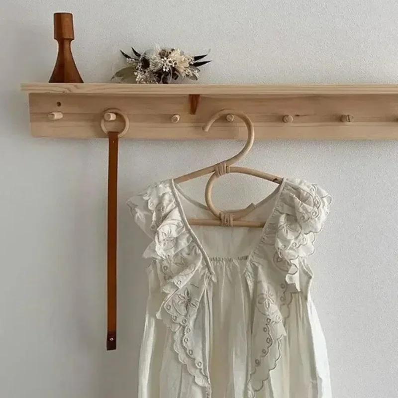 1pc Rattan Boho Kids Clothes Hangers Heavy Duty Wall Mounted Baby Clothes Rack Home Daily Practical Clothing Storage Organizer