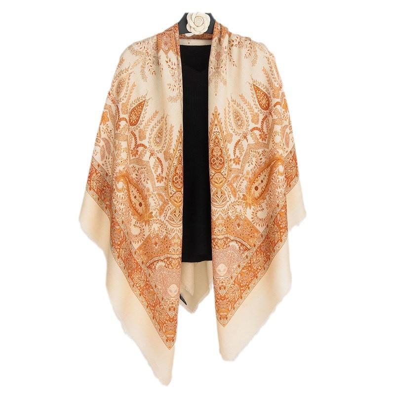 Unisex Silk Wool Square Scarf Double-sided Printed Winter Warm Shawl