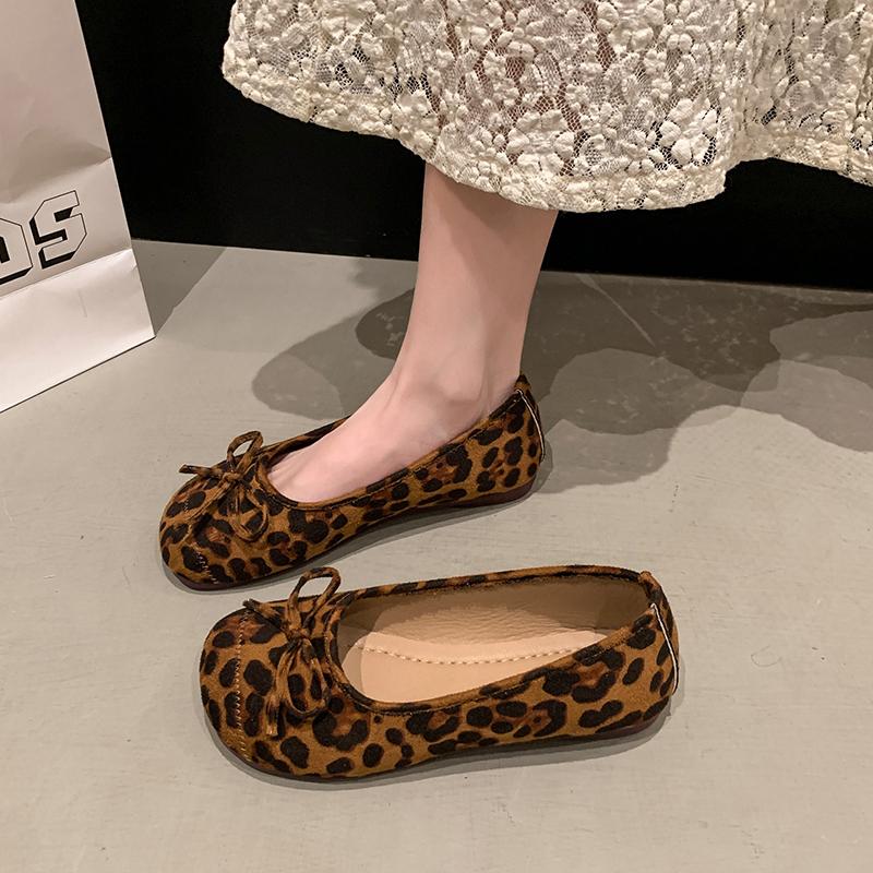 Fashion Suede Leopard Women Flats Shoes Fashion Shallow Bow Woman Shoes 2025 New Trend Spring Designer Brand Walking Cozy Female Zapatos