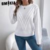 GMXIA Autumn and Winter Casual Solid Color V-shaped Hollowed-out Lantern Sleeve Pullover Sweater Women's Wear
