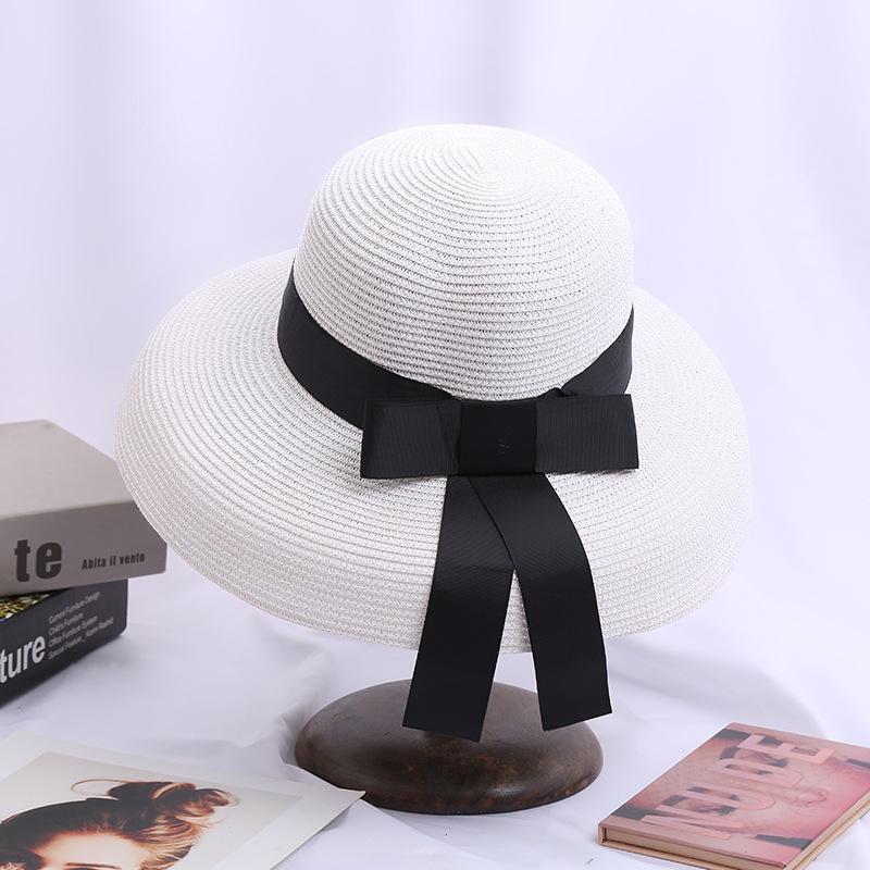 Strohoed Zomer Dames Zonbescherming Zon Hoed Grote Rand Verlichtingshoed Hepburn Elegante Strik Buiten Strandhoed