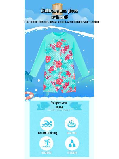 Dziewczęcy strój kąpielowy z długim rękawem z jednorożcem - Ochrona przed słońcem, szybkoschnąca odzież kąpielowa dla dzieci