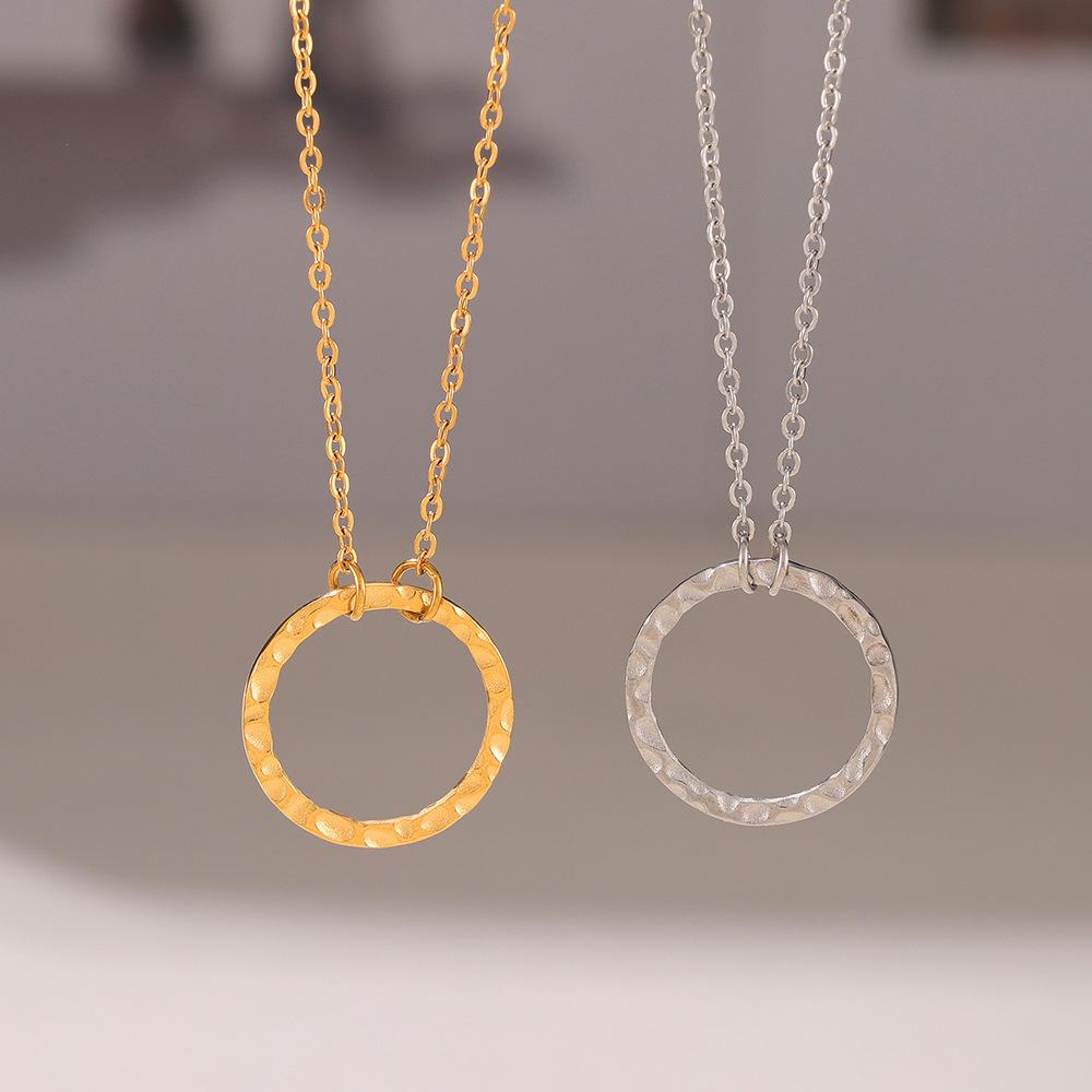 Korean Geometric Circle Pendant Y-Tassel Choker, Layerable Cool Style, Gold-Plated Titanium Steel Necklace