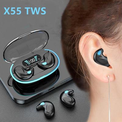 Νέα X55 Invisible Sleep Wireless Earphone True Mini Bluetooth 5.3 Hidden Headphones Earbuds with Mic Bass Reduction Noise Stereo Headsets HiFi