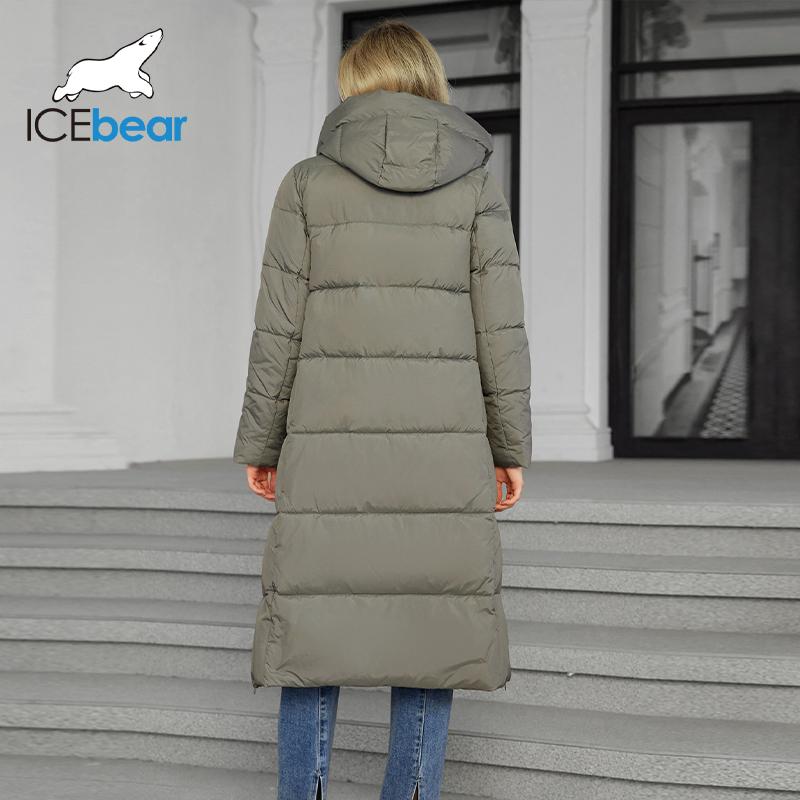 ICEbear 2024 Winter Damen Lange Baumwolljacke Damen Kapuzentunika Mantel Damen Einfarbig Verdickte Thermojacke GWD4502I