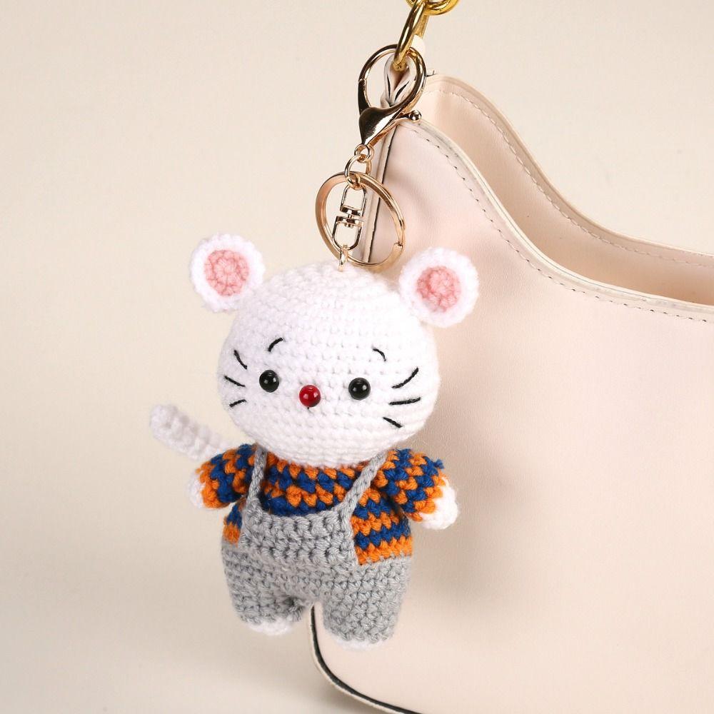 Backpack Charm Knitted Animal Keychain Handwoven Crochet Doll Key Ring Animal Pendant  Friend Gifts