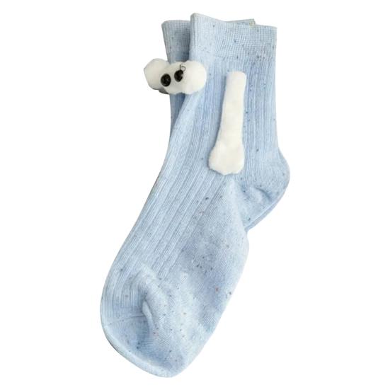 1 Pair Christmas Couple Socks Magnetic Hands Cartoon Deer Snowman Design Long Socks Soft Breathable Xmas Socks