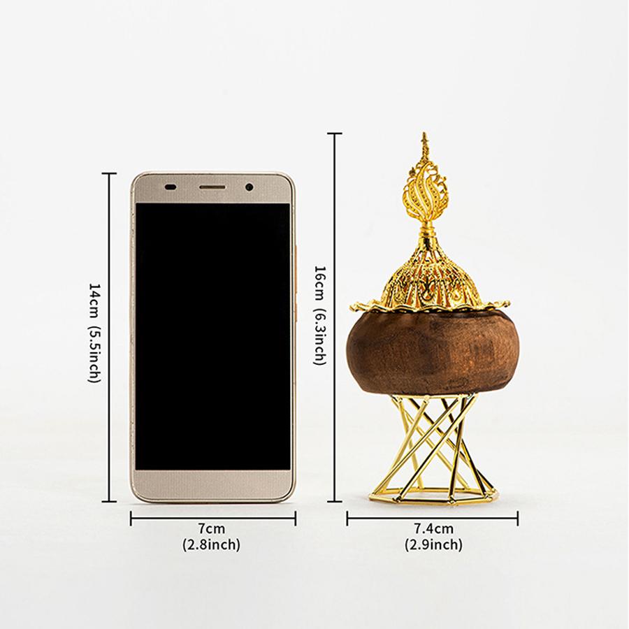 Retro Round Wood Octagonal Golden Metal Temple Table Decoration Aromatherapy Furnace Middle Eastern Arab Festival Incense Burner