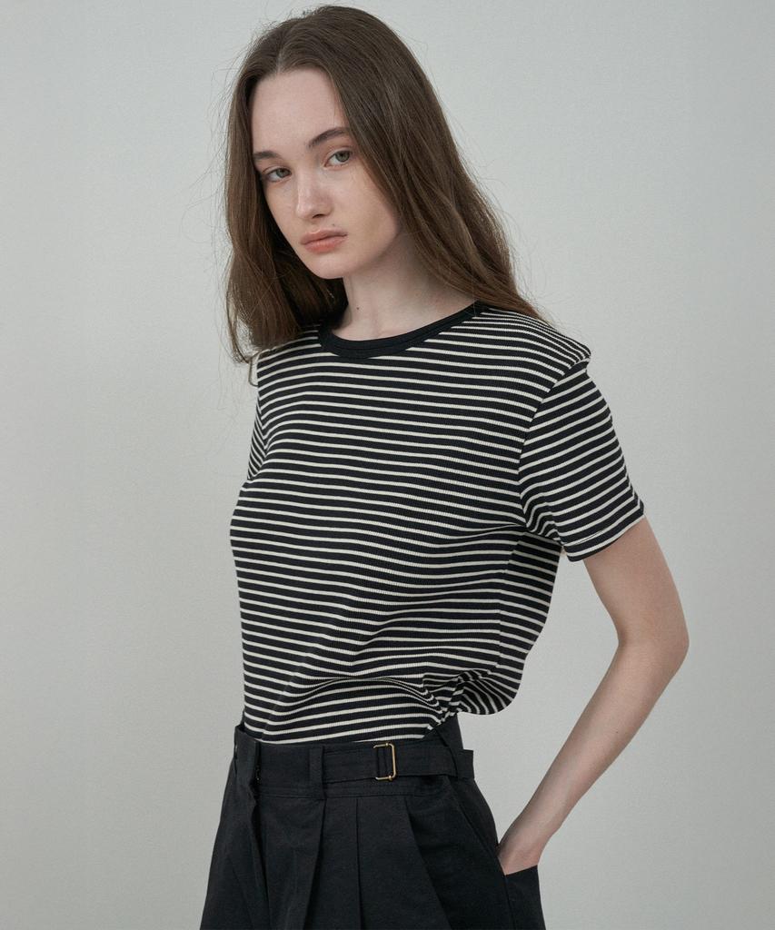 MOTT Double Neck Cotton T-Shirt - Stripe Black