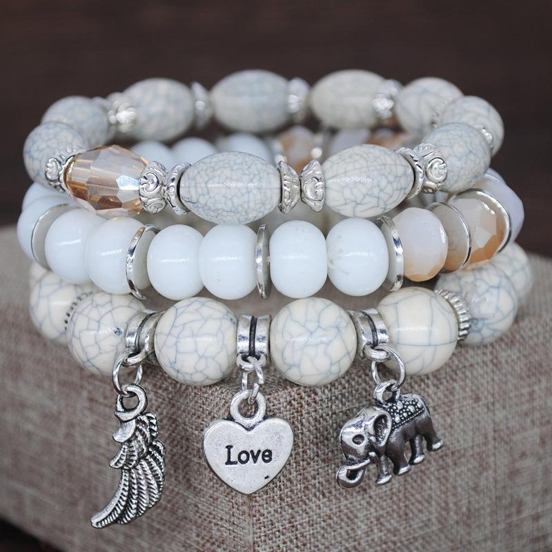 LUXY MOON 3PC Ich liebe dich Naturstein Kristall Perlen Multilayer Böhmen Armband Damen Schmuck