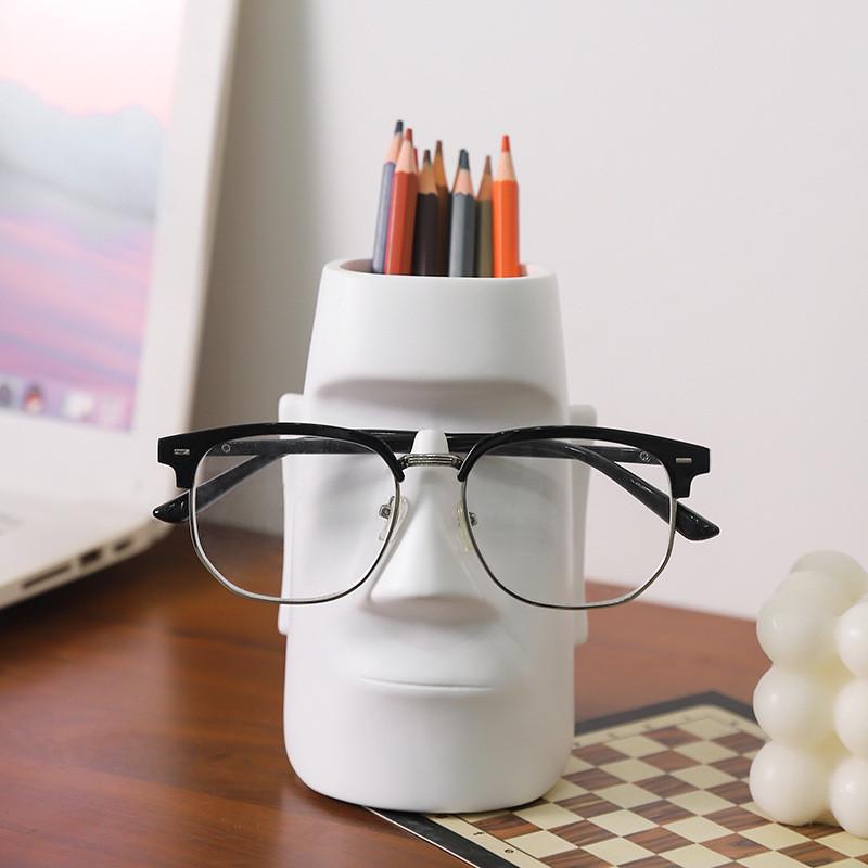 Moai Statue Eyeglass Holder Desktop Organizer With Multifunctional Storage For Home Office Decor