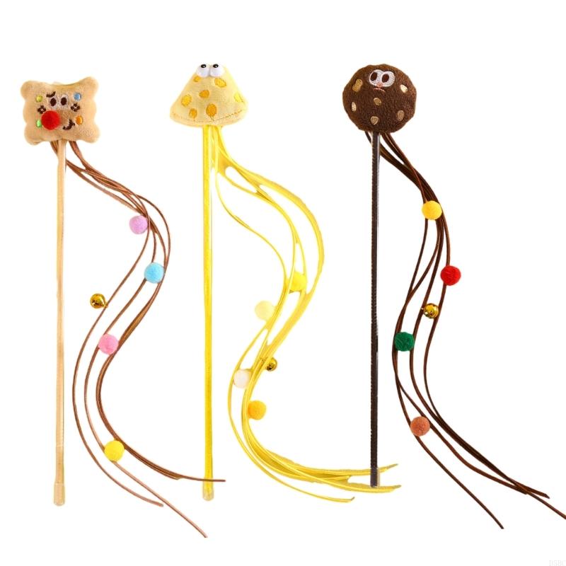 

Interactive Cats Teaser Toy with Cartoon Burger and Pompoms Flexible Wand for Indoor Play and Exercise for Active Pet