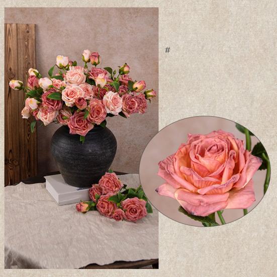 Artificial Flowers 3-Headed French Rose Realistic False Flowers Indoor Outdoor Decoration Wedding Garden Event Photography Props