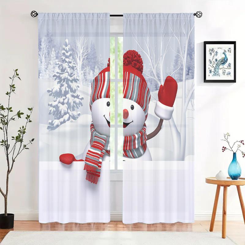2 Pieces, Christmas Snowman Curtains -30% Blackout - Suitable for Living Room, Bedroom, Kitchen, Home Decoration