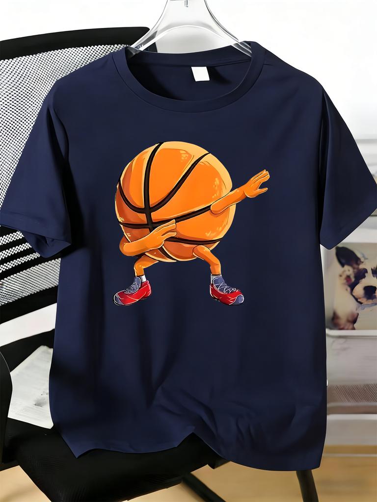 Unisexs Tee Cartoon Dancing Basketball Character Print Cotton Short Sleeve Male Casual Streetwear Outdoor Daily Basic Fashion Top