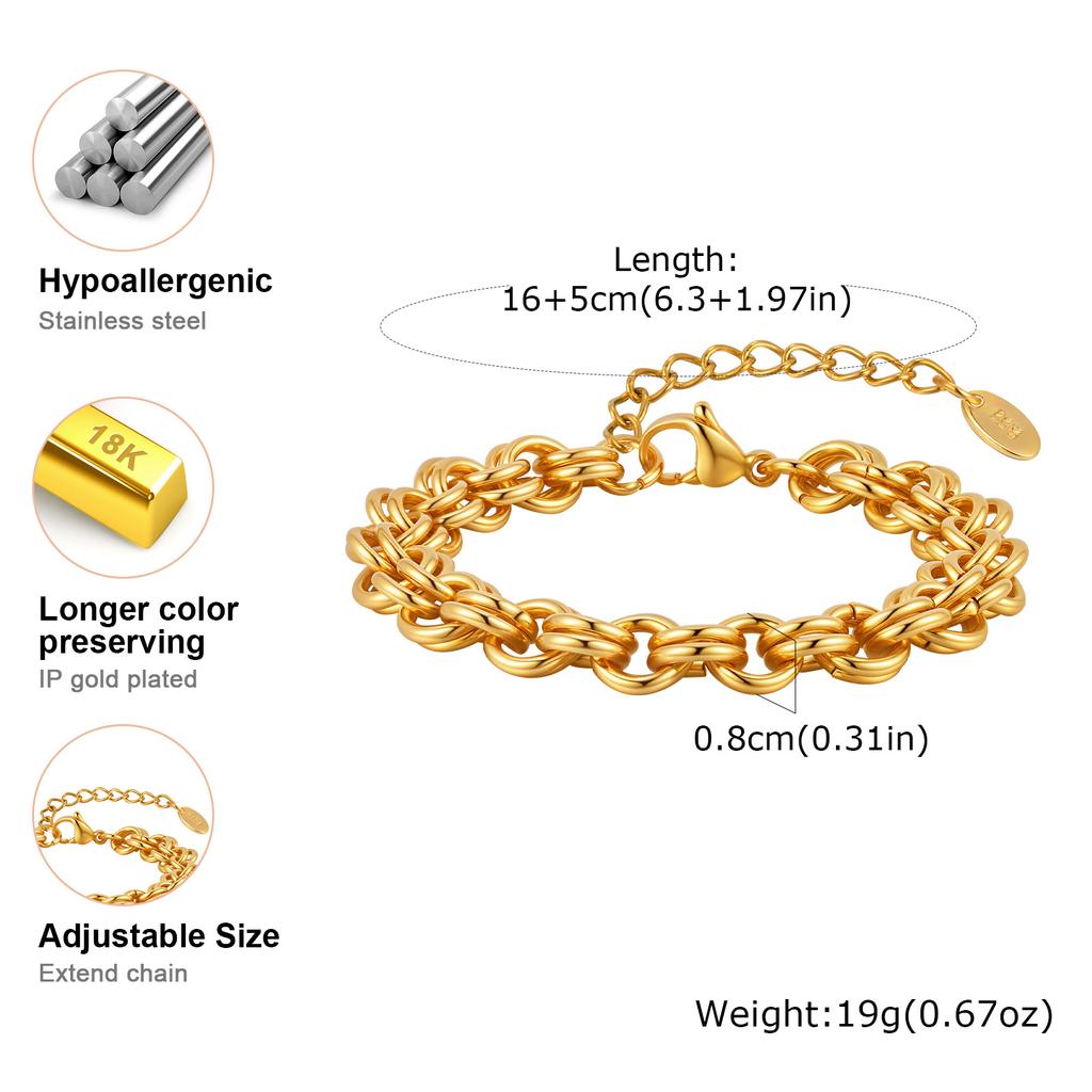 Classic Handmade Bracelet for Women,Gold Plated Stainless Steel Weaving Twist Chain Bracelets,Fashion Jewelry Mother's Day Gift