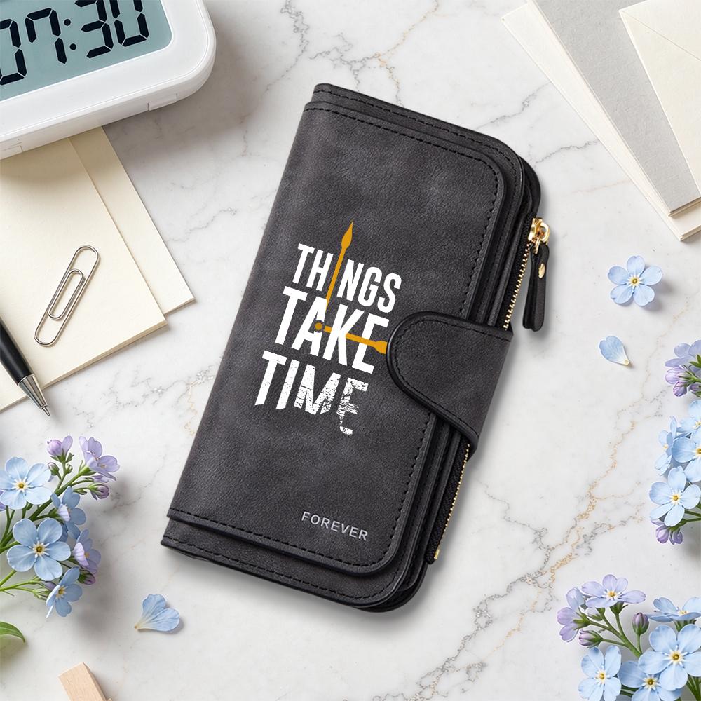 Elegant Long Wallet with Inspirational Slogan Portable Daily Use Card Holder Purse