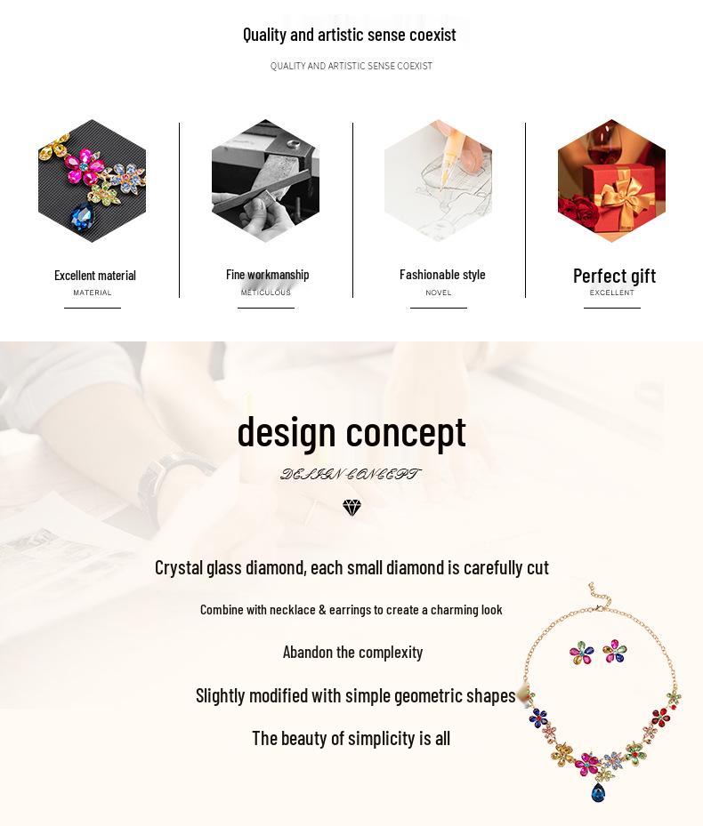 European & American Bridal Retro Crystal Floral Necklace & Earring Set