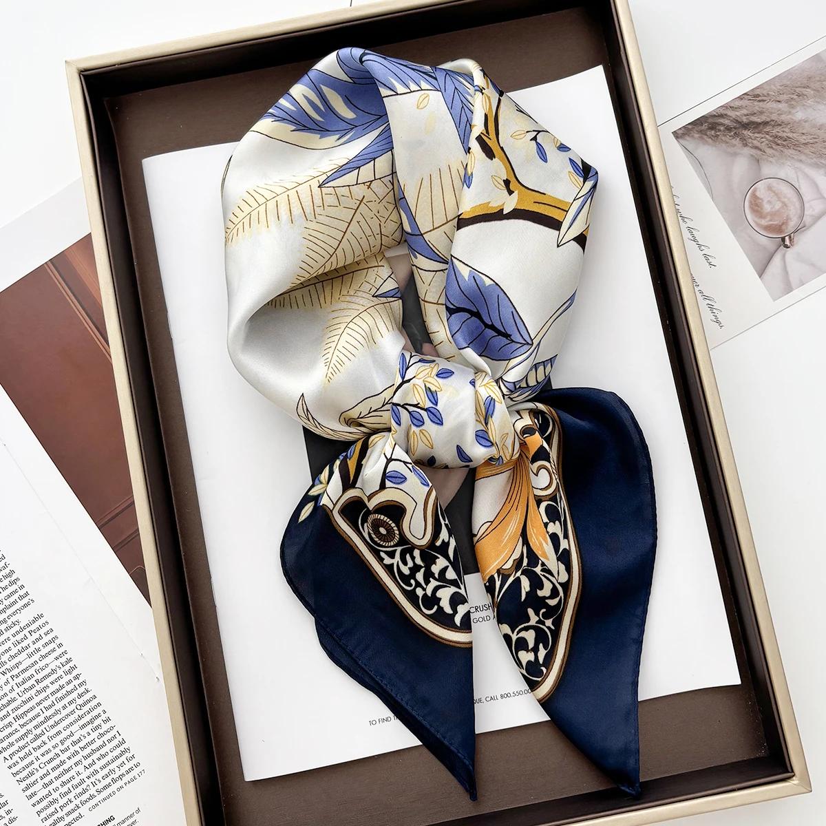 

Роскошный новый дизайн атласный платок с принтом женские шарфы бандана хиджаб шейный платок шаль косынка повязка для волос фуляр леди 70x70CM